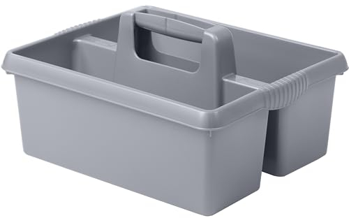 Tragbarer Organizer für Putzmittel 38x32x15 cm Grau Werkzeugträger Gartengerätekorb Schuhputzkasten - Putzkasten für Pferd Reinigungsmittel Putz Caddy Flaschenträger Putzbox Putzcaddy eckig leer
