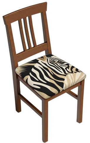 Stuhlsitzbezug 2er Set, Black Beige Zebra Sitzschutzbezug Hussen für Stühle Abnehmbar Stuhl Hussen für Büro, Wohnzimmer, Küche