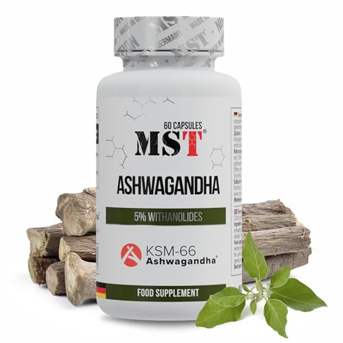 Ashwagandha KSM-66® - MST® Nutrition - MADE IN GERMANY | Ashwagandha Kapseln hochdosiert | Laborgepruft (60 Kapseln)