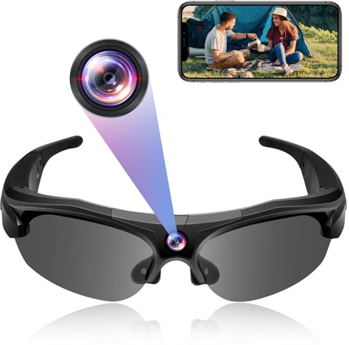 CYI Gafas Espia con Cámara HD 1080P, Gafas de Sol con Camara Oculta WiFi, Cámara Espia Camuflada Gafas de Fotos Y Vídeo, para Ciclismo, Senderismo, Regalos