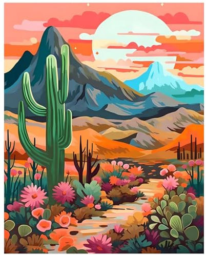 Xobers art Peinture Numero Adulte Paysage, Peinture par Numero Adulte Paysage, Peinture Numero, Cactée Kits de Peinture au Numéro pour Décoration Maison et Cadeau 40x50 cm