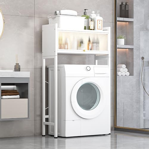 Ripiano portaoggetti sopra Lavatrice e asciugatrice, ripiano sopra Lavatrice e asciugatrice, salvaspazio per Lavanderia, salvaspazio (Bianco, Strato Singolo)