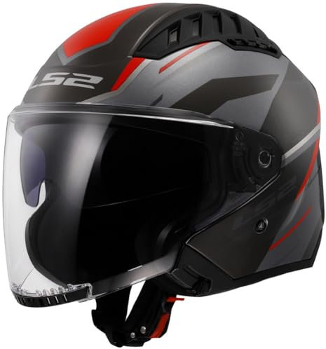 LS2, Casco Moto Jet COPTER II DISTON Gloss Grey Red, L