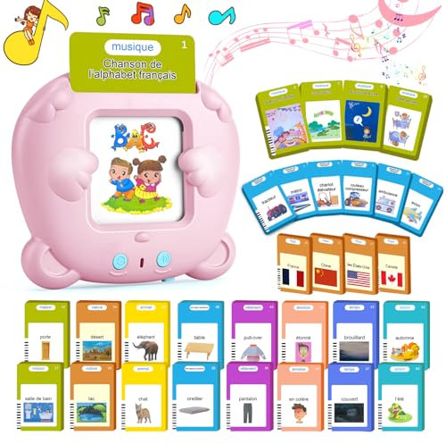 510 Mots Carte Parlante Montessori en Français, Cartes Flash Parlantes Français pour Enfants, Carte Apprentissage Mot Bébé, Jouet Éducatif Enfants pour Cadeau de Fille ou Garcon de 2 à 6 Ans-Rose