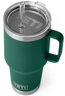 YETI Rambler Straw Mug, Stainless Steel Vacuum Insulated Mug with Stronghold Lid, Black Forest Green, 35 oz (1035 ml)