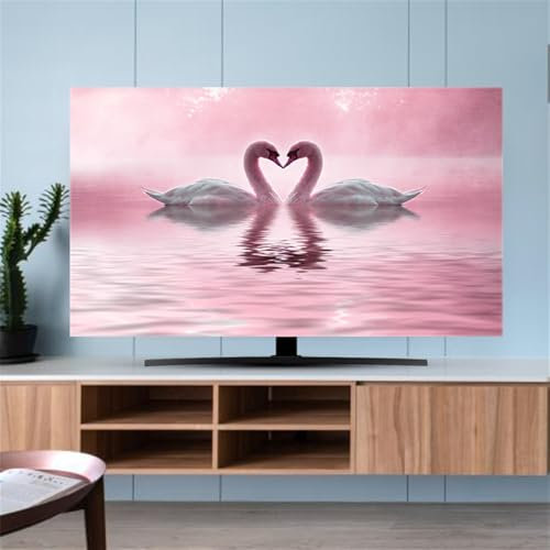Hixingo Cubierta Antipolvo para TV, Universal Funda para Televisor Elástico Protector para Smart TV Cubierta de Televisión Pantalla de Funda para 22 a 75 Pulgadas impresión Cisne (55,Rosa)