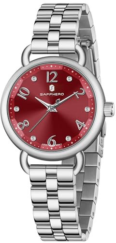 SAPPHERO Reloj Mujer - Resistente al Agua, Brazalete de Acero Inoxidable, Adornos de Cristal, Caja Circular, Espejo Tridimensional - Reloj de Lujo Mujer Cuarzo Oro y Plata