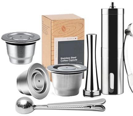 WFGJSK Capsules de café réutilisables, en Acier Inoxydable, Rechargeables, Filtre de Remplissage, Compatible avec Nespresso(3pcs-ti-SS-YMQ)