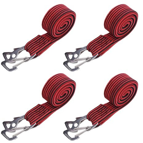KINDPMA 4 Stück Verstellbar Spanngummi mit Haken 100CM Expander mit Haken Flach Spanngurte Gummiseil Gepäckspanner zum Befestigen von Gepäck oder Rucksäcken und zum Umziehen von Ladung (Rot)