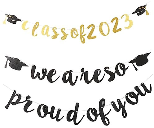 Warmhm Schwarzes Set Mit 2 Girlanden Zur Graduation 2023 – „Wir Sind So Stolz Auf Dich Banner Für Die Abschlussfeier - Perfekte Deko Für High School Und College Feiern - Gratulation