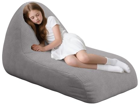 MeMoreCool Large Bean Bag Chair For Kids Adults, Grey | Beanbag Sofa With Filling Included, Comfy Toddler Lounge Lazy Floor Couch For Children Playroom, Living Room And Bedroom