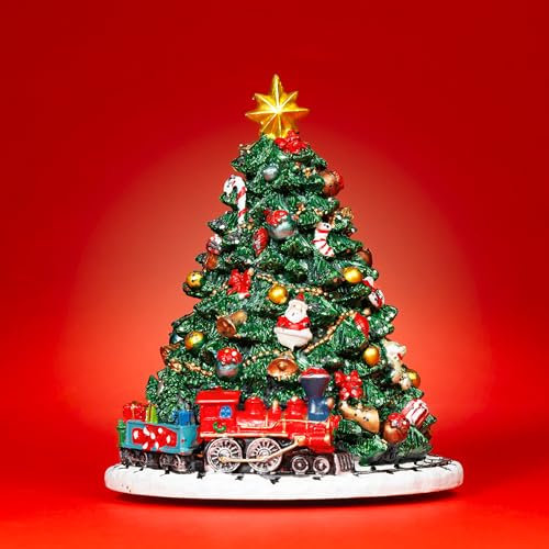 SIKORA SD13 Deko Spieldose Spieluhr Weihnachtsbaum mit Zug Melodie O Tannenbaum H: 12cm