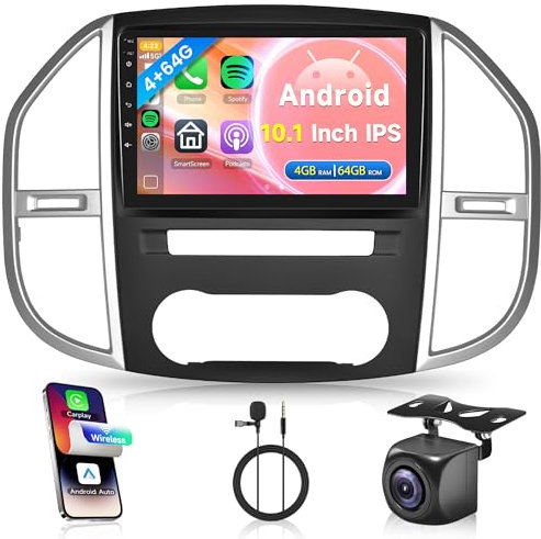 4G+64G Wireless Carplay Android Autoradio 2 Din für Mercedes Benz Vito W447 2014-2021 10.1 Zoll Autoradio mit Android Auto Navi GPS WIFI Mirror Link Bluetooth FM/RDS Radio 32 EQ/USB/SWC Rückfahrkamera