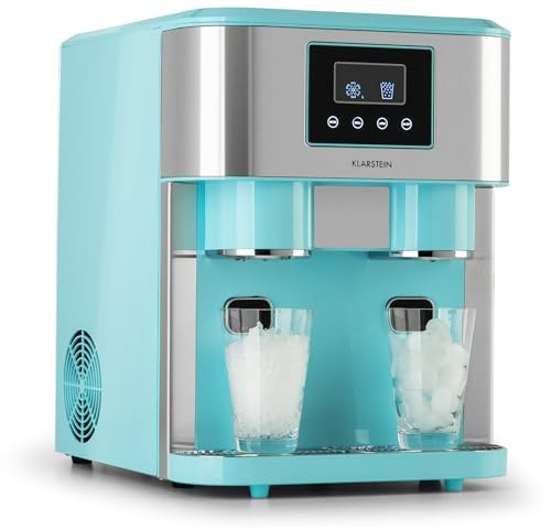 Klarstein Eiszeit Crush Eiswürfelmaschine Aquablau – 1,8 L Tank, 15 kg/24 h, Eis in 12 Min, ~16 Würfel/Zyklus | Würfel & Crushed Ice, Touch-Display, Voll- & Wasser-Alarm