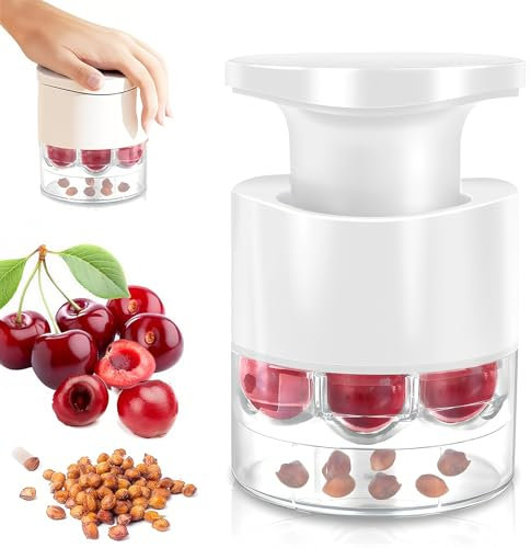 Dénoyauteur à Cerises, Nouveau Grande Capacité Dénoyautage avec 7 Dénoyauteurs pour Cerises Rouge pour la Séparation Propre de la Chair et du Noyau (Blanc - Surclassement)