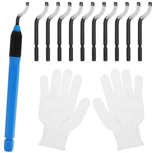 Entgrater Werkzeug Set mit 1 Handschuhe 10 BS1010 Ersatzklingen, Handentgrater Metall Kunststoffgriff 360° Drehbar Deburring Tool für Metall, Kunststoff, Holz, 3D Druck Werkzeuge