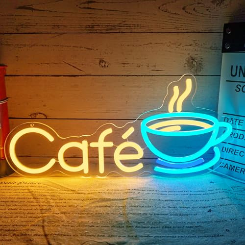 Flixyticy Café Neon Schild, Cafe Time Leuchtreklame, LED Leuchtschild Hängeschild USB-Betrieb mit dimmbarem Schalter für Geschäfte,Café,Rollbare Kaffeetheke,Kaffeestation,Kaffee Bar (Café)