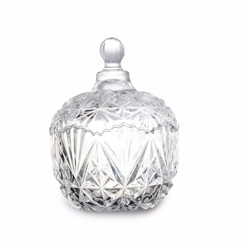 Crystal Glass Candy Dish with Lid Clear Decorative Covered Cookie Jar Storage Container Bowl Jewelry Box for Wedding Party Home Display (10.5x14cm)