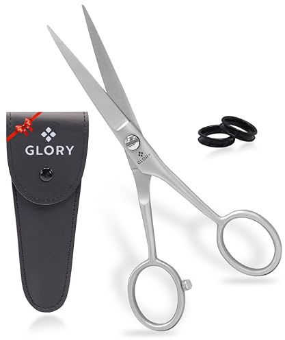 GLORY 5 Inch Professional Beard and Mustache Scissors, Premium Stainless Steel Facial Hair Trimming Scissors - Sharp Serrated Edge Grooming Shears for Men, Precision Mustache & Beard Trimming Scissor