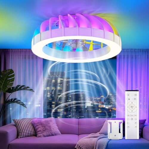 GLOFAN 46cm Ventilatore da Soffitto con Luce, 6 Velocità, Illuminazione RGB | Temperatura di Colore 3000K-6500K,Luminosità Regolabile,30W DC Motore,Silenzioso,10 Modalità RGB,Timer,Funzione di Memoria