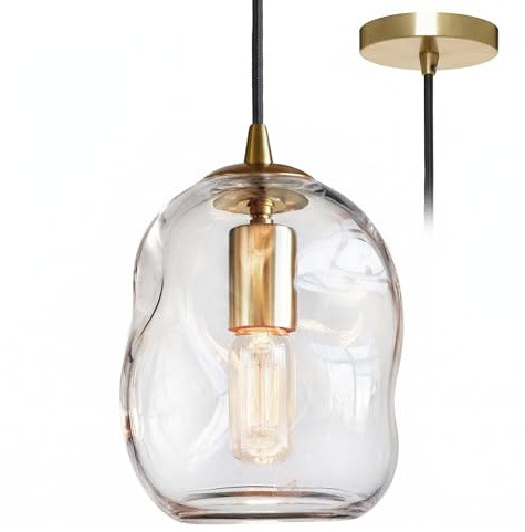 LFsem Glas Pendelleuchten Esstisch Vintage E27 Hängelampe，Transparent | Hängende Deckenlampe für Küche, Schlafzimmer, Esszimmer & Wohnzimmer | Art-Déco-Stil Unregelmäßiger Glas Schirm