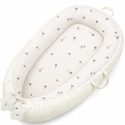 Susurration Babynestchen Kuschelnest Neugeborene Multifunktionale für Kinderbett Vielseitiges Tragbar Zweiseitig Babynestchen Bett 90x55cm (Laub)