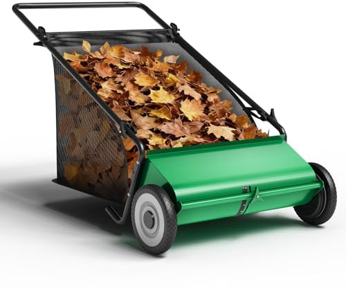 ZoomBuggy Barredora de Césped Manual, Capacidad 99 L, Anchura 54 cm, Recolector de Hojas y Hierba con Bolsa Recolectora, 4 Cepillos Reforzados, Estructura de Acero, Verde y Negro