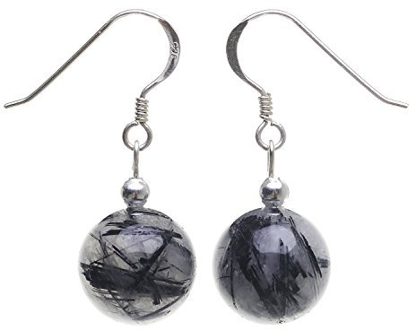 Ohrringe Ohrhänger Turmalin-Quarz grau-schwarz & 925 Silber Ohrschmuck