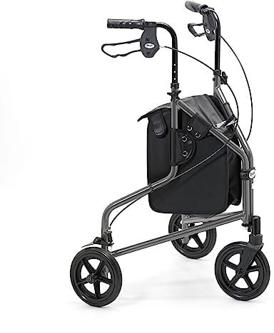 Days Lightweight Tri Wheel Walker Rollator – Aluminium Mobility Walker with Adjustable Height and Brakes – Foldable Walking Frame with Carry Bag – Mobility Aid for Elderly – Quartz