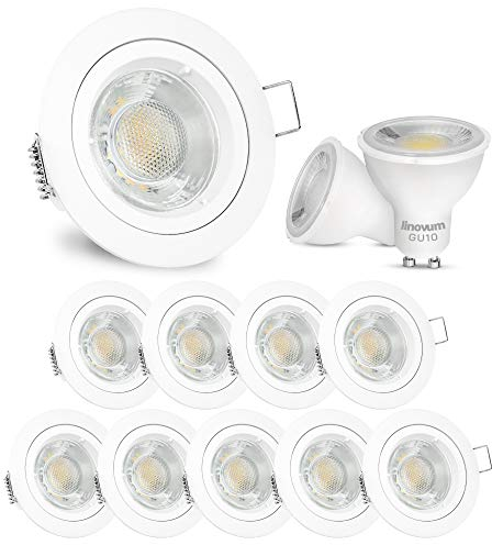 linovum 10x LED Einbaustrahler Set weiß matt rund neutralweiß 3W 230V Einbauleuchte mit GU10 Fassung Anschluss ohne Trafo