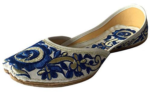 Step n Style Women Flat Ballerina Punjabi Jutti Khussa Shoes Ethnic Phulkari Shoes, Blue White, 8 UK