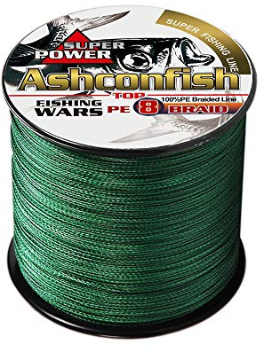Ashconfish Geflochtene Angelschnur, 8 Stränge, superstarker Angeldraht, 100 m, 4,5 kg, abriebfest, geflochtene Schnüre, kein Stretch, Moosgrün.