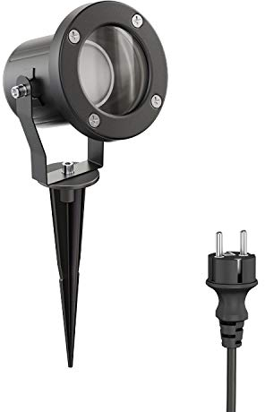ledscom.de LED Gartenstrahler MIBU schwarz mit Erdspieß für außen, Edelstahl, inkl. GU10 Lampe 6,826W 630lm 100° warm-weiß