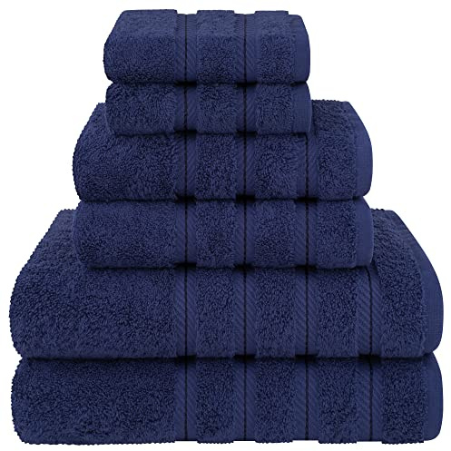 American Soft Linen, 6-teiliges Handtuch-Set, 100% türkische Baumwolle, Handtücher für Badezimmer, weich, saugfähig, 2 Badetücher, 2 Handtücher, 2 Waschlappen, Marineblau