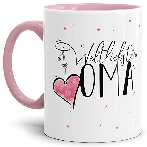 Tasse mit Spruch für die Weltbeste Oma - Kaffeetasse/Familie/Geschenk-Idee/Mug/Cup/Innen & Henkel Rosa