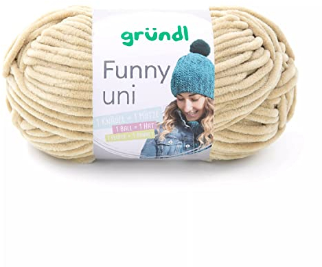 Gründl Wolle Funny uni - weiche Chenille Wolle zum Häkeln - Kuschelig und hautfreundlich - 100% Polyester - 1 Knäuel 100 g / 120 m - Nadelstärke 5-6 - beige