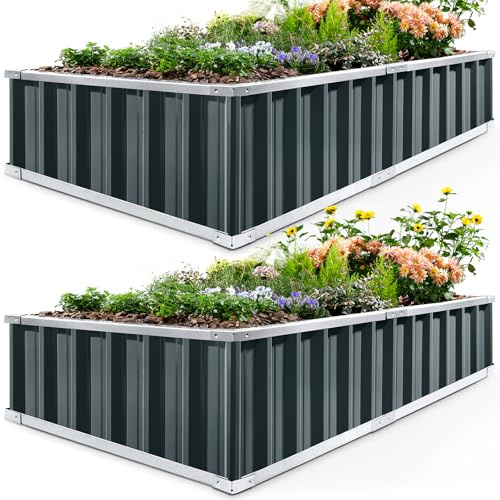 KING BIRD Raised Garden Bed 68 x 36 x 12 (2 Packs) Galvanized Steel Metal Outdoor Planter Kit Box for Vegetables, Flowers, Fruits, and Herbs, Dark Grey