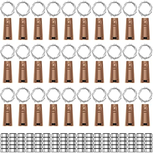 FENSTY 30 Pack Wine Bottle Lights with Cork - Cork Bottle Lights Battery Operated 6.6ft Silver Wire 20 LEDs,Fairy Lights for Christmas,DIY,Party,Decor,Wedding (Warm White,90 Additional Batteries)