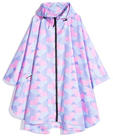 Freesmily Poncho de pluie élégant pour femme avec capuche et fermeture éclair, Géométrie rose, taille unique
