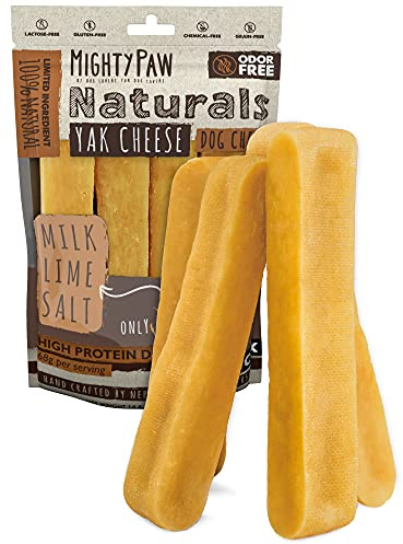 Mighty Paw Yak Cheese Dog Chews – All-Natural Long Lasting Hard Chew for Aggressive Chewers – High Protein, Odor-Free Dog Treat – 3 Ingredient Natural Yak Chews for Large Dogs – (4 Pack)