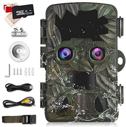 Wildkamera Doppelobjektiv mit Starlight Nachtsicht 4K 20MP 1080P Jagdkamera mit 0,2s Bewegungsmelder 120° Weitwinkel 2.4 LCD Display IP66 Wasserdicht Überwachungskamera mit Micro-SD-Karte,512G