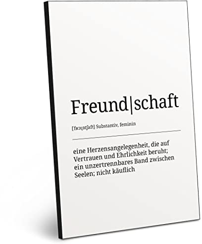 ARTFAVES® Worterklärung Freundschaft | Definition Bild schwarz-Weiss als Geschenk | Holzschild mit Spruch zum Thema Freundschaft/Dankbarkeit