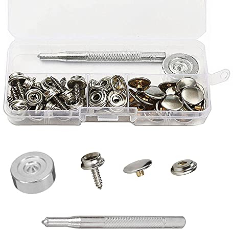 Niaciswe Botones de Presion 62 Piezas Snaps remaches para Cuero Corchetes de Presion Metalicos Botones de Presion Metalicos Snaps Metalicos Kit de Broches de Lona Corchetes Botones para Lona