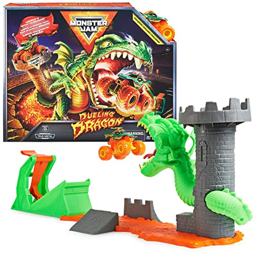 Monster Jam, Dueling Dragon Playset con esclusivo camion drago in scala 1:64, giocattoli per bambini dai 3 anni in su