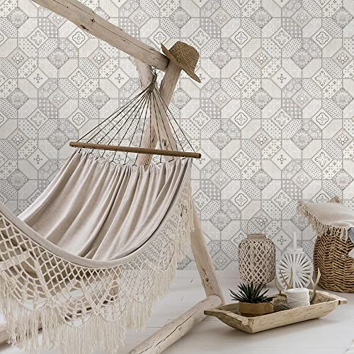 BRICOFLOR Vintage Tapete in Fliesenoptik für Küche und Schlafzimmer | Landhaus Vliestapete in Weiß Grau | Fliesen Wandtapete im Landhausstil romantisch