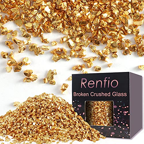 Renfio Glitzerscherben aus zerbrochenem zerkleinertem Glas, 2–4 mm, unregelmäßige, kleine, klobige Chips, 200 g, hoher Glanz, Pailletten, Kies für DIY-Handyhüllen, Geodenharz, Kunst, Untersetzer,