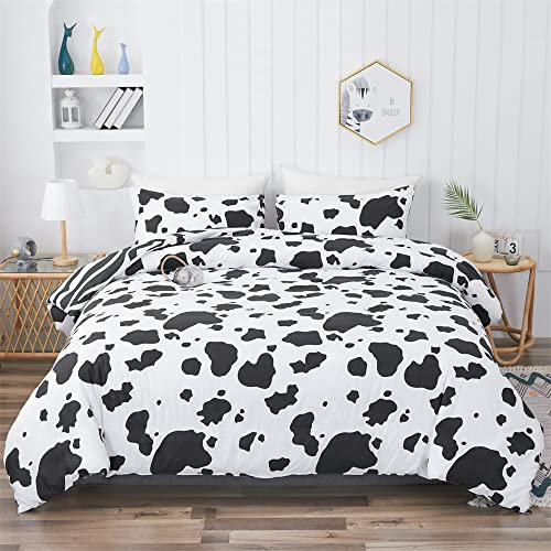 Lukery Bettwäsche Sets135x200, Kühe und Zebra Muster Kinder weich Wendebettwäsche Set 3 Teilig Für Kinder Jungen, Weiß Schwarz Bettbezug Set mit 2 Kissenbezug (Kühe & Zebra,135 * 200cm)