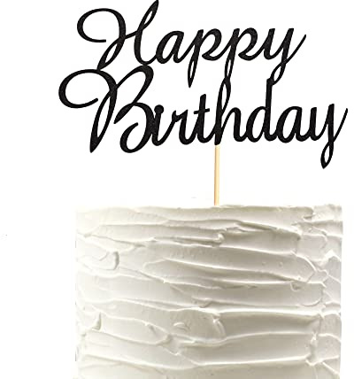 Arthsdite Happy Birthday Cake Topper, Happy Birthday Cake Picks, Birthday Party Decoration Supplies for Kids or Adults - Black Glitter