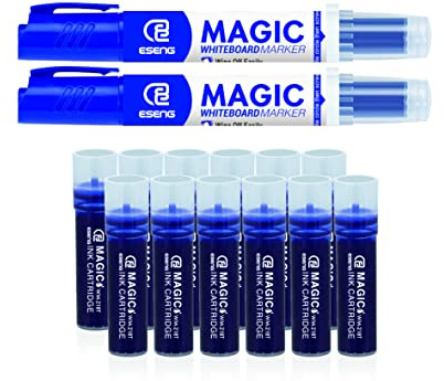 ESENG® Whiteboard Marker Magic WM-218 (12 Patronen + 2 Marker | Blau)