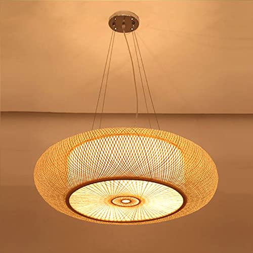 Retro Bambus Pendelleuchte E27 Deckenleuchte Natürlicher Rattan Hängelampe Vintage Gewebte Lampenschirm Holz Pendellamp Esszimmer Schlafzimmer Restaurant Teestube Café Deckenlamp Beleuchtung,B,60cm